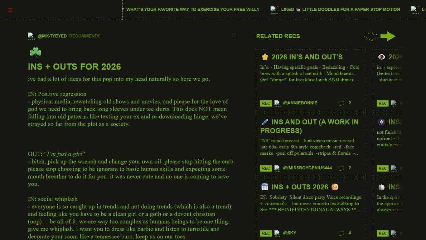 Rec | INS + OUTS FOR 2026