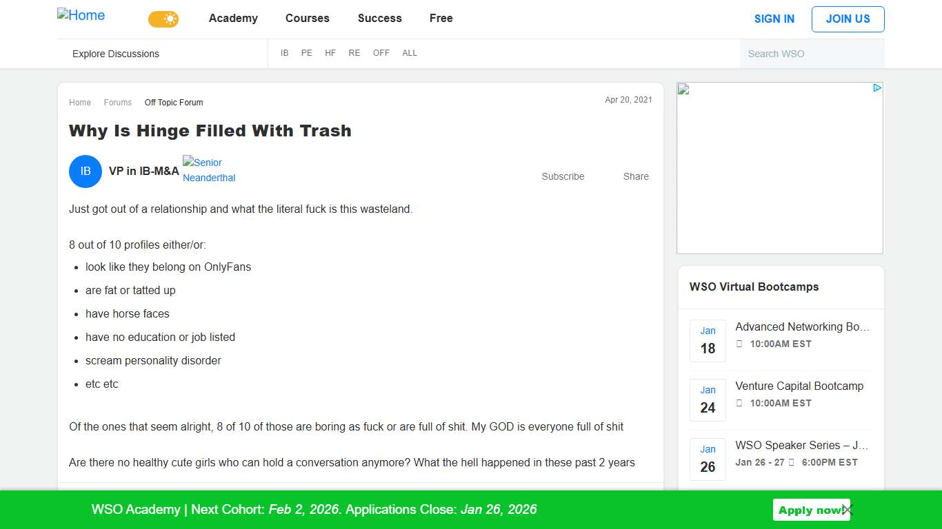 Why is Hinge filled with trash | Wall Street Oasis